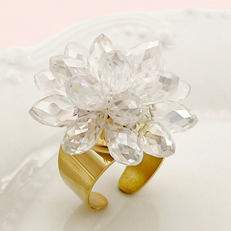 Coral White Crystal Zircon Flower Ring