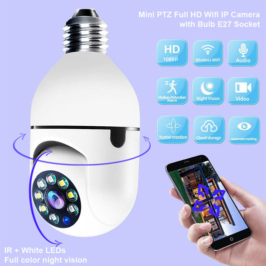 WiFi CAMERA with 1080P Bulb ,4X Zoom Camera, E27 Home 5G WiFi Alarm Monitor