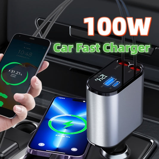 100W High Speed Car Charger USB & Type C Adapter for Fast Charging