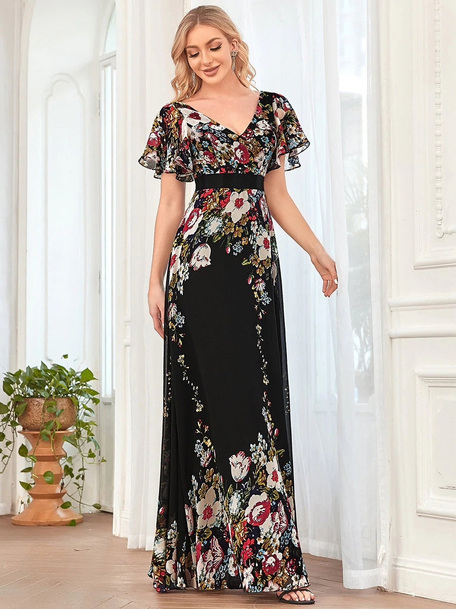 Printed High Waist Sling Style Midi Dress