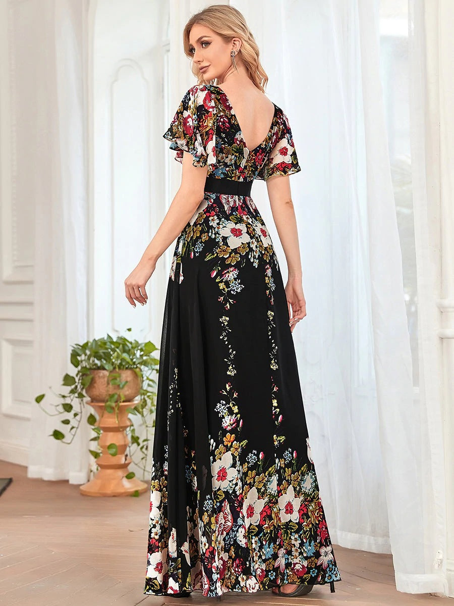 Printed High Waist Sling Style Midi Dress