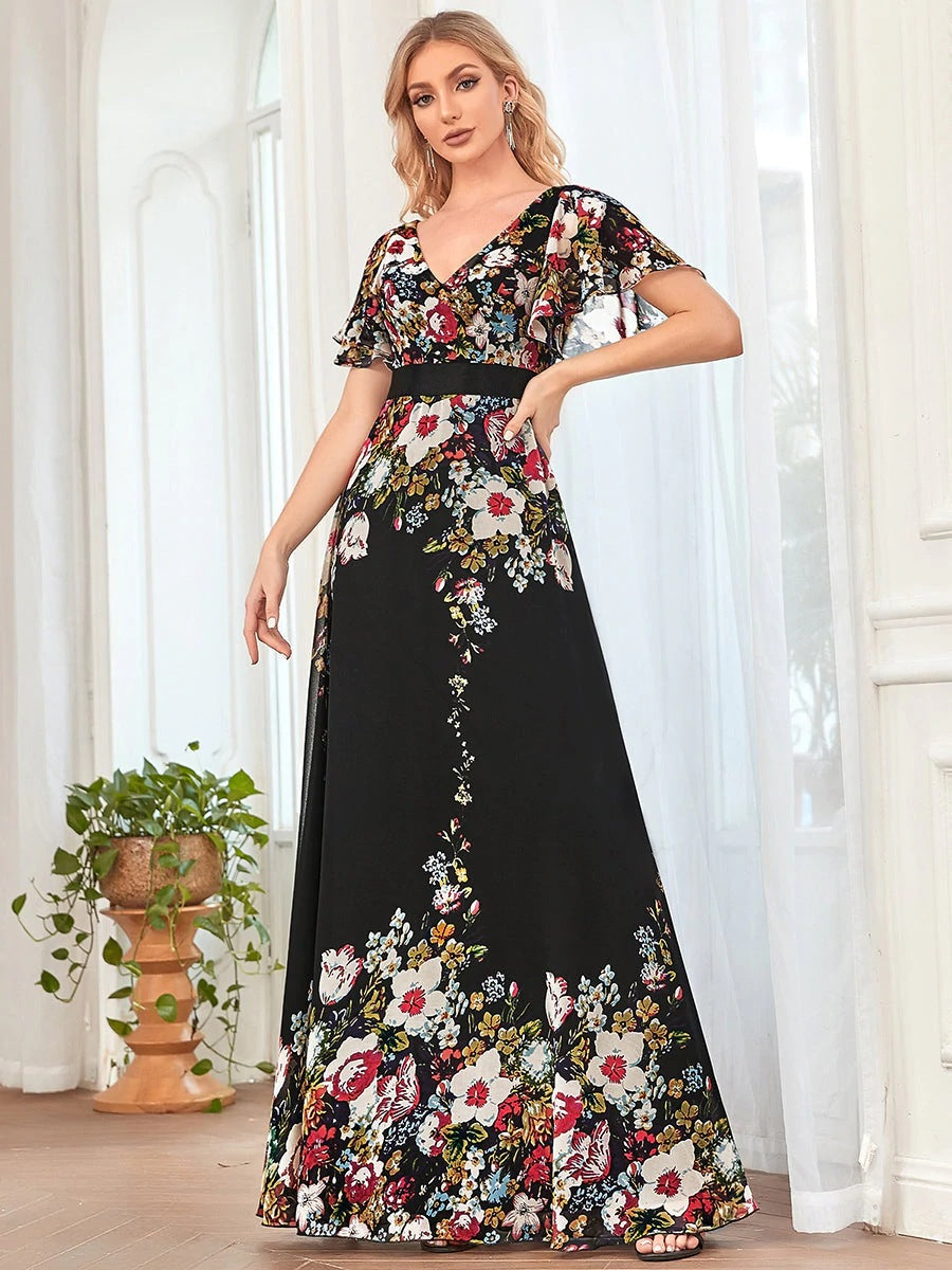 Printed High Waist Sling Style Midi Dress